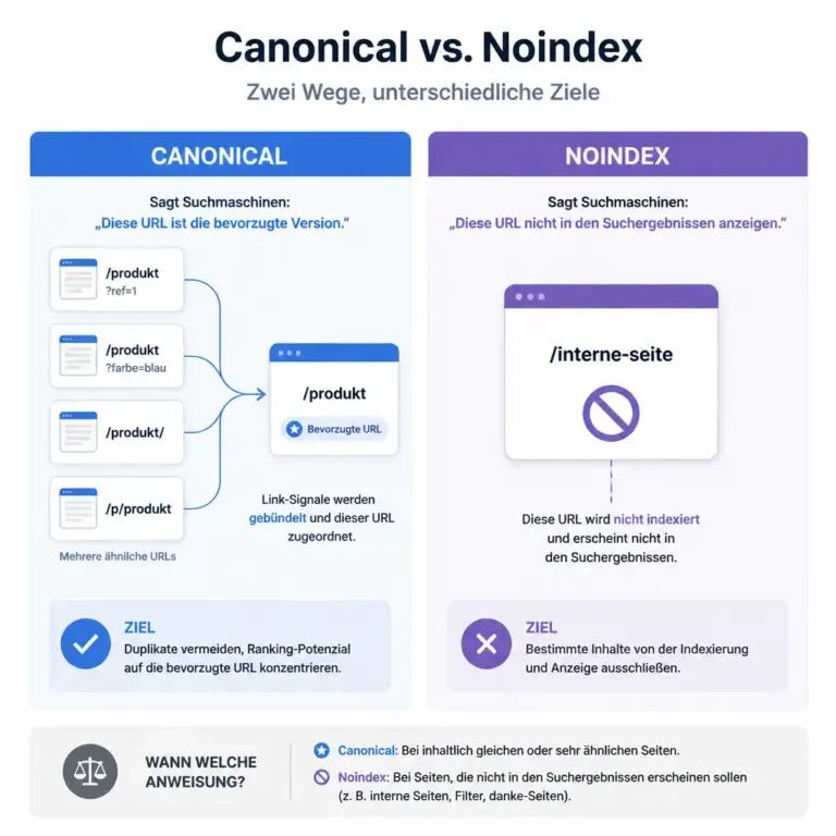 Infografik zum Unterschied zwischen Canonical und Noindex 1