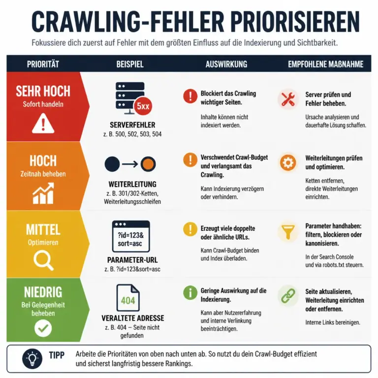 Priorisierung verschiedener Crawling-Fehler nach ihrer Dringlichkeit