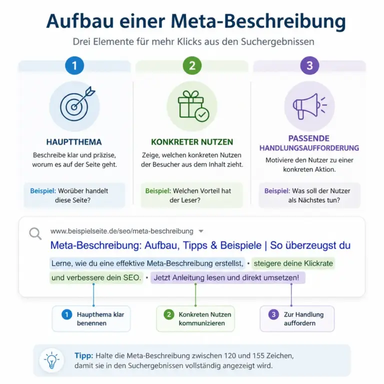 Die drei Bausteine einer guten Meta-Beschreibung im Suchergebnis