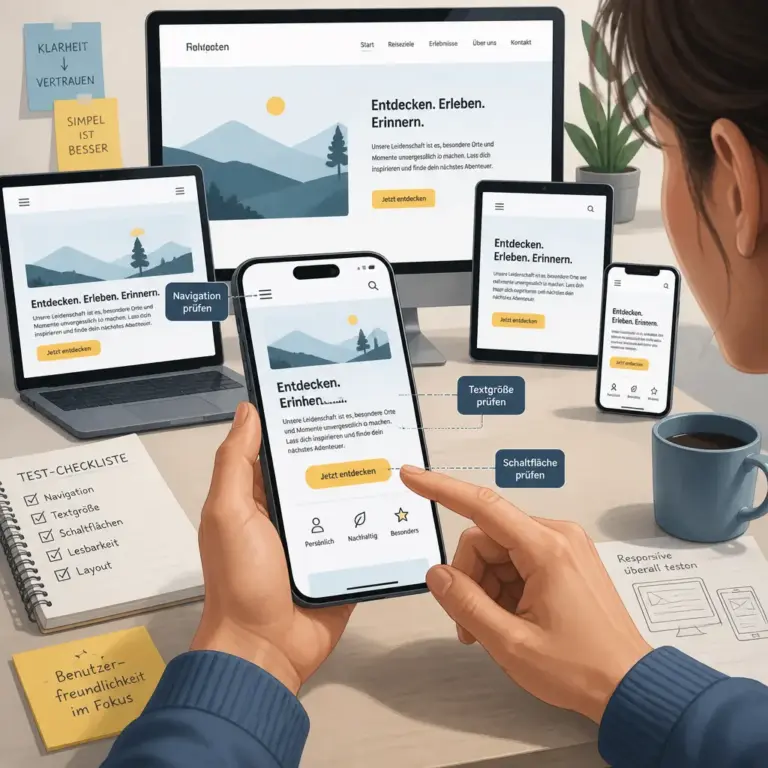 Manueller Selbsttest einer Website auf einem Smartphone