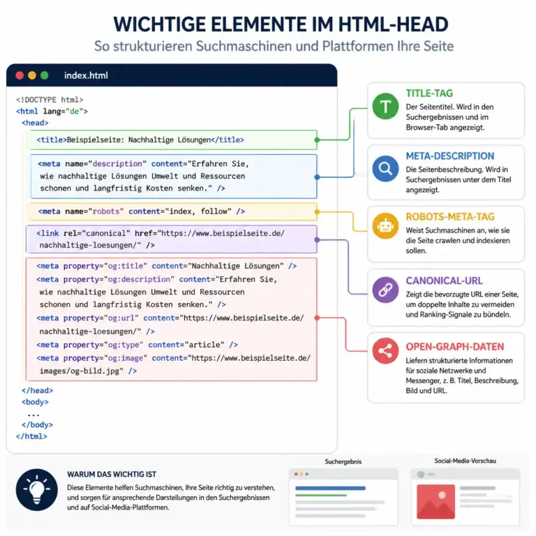 u00dcbersicht der wichtigsten Meta-Daten im HTML-Head einer Website