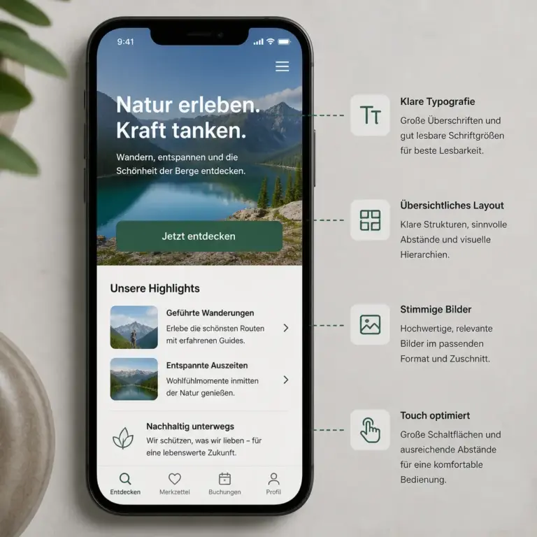 Mobile Website mit responsivem Layout und gut bedienbaren Elementen
