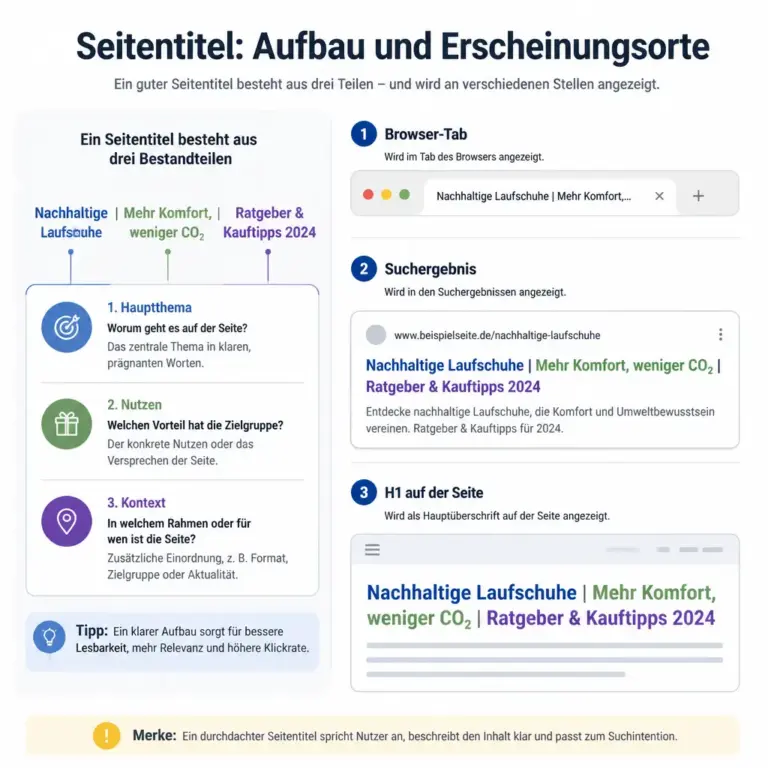 Aufbau eines guten Seitentitels mit Hauptthema, Nutzen und Kontext