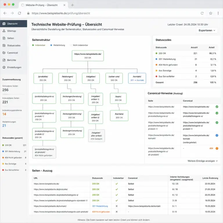 Technische Pru00fcfung von Crawling, Indexierung und Website-Struktur