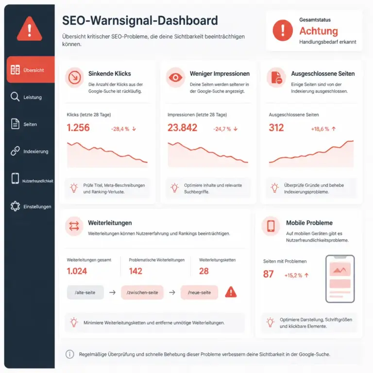u00dcbersicht typischer Warnsignale bei SEO-Problemen
