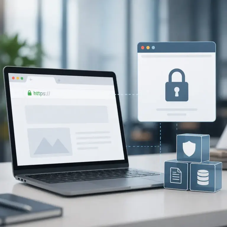 Sichere HTTPS-Verbindung schu00fctzt die Datenu00fcbertragung einer Website