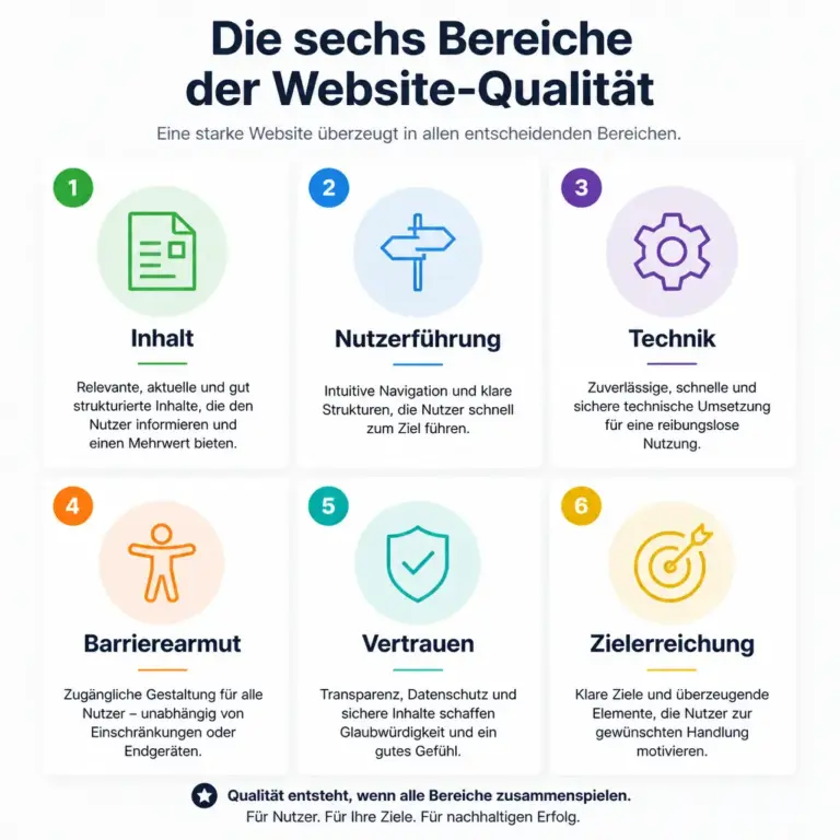 u00dcbersicht der wichtigsten Bereiche zur Bewertung einer Website