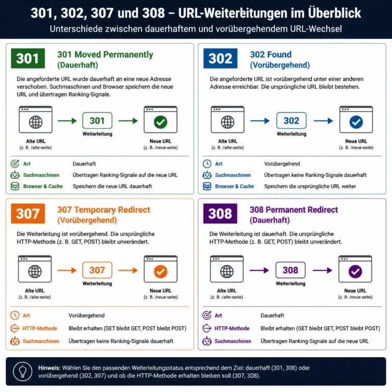 u00dcbersicht der wichtigsten HTTP-Weiterleitungstypen 301, 302, 307 und 308