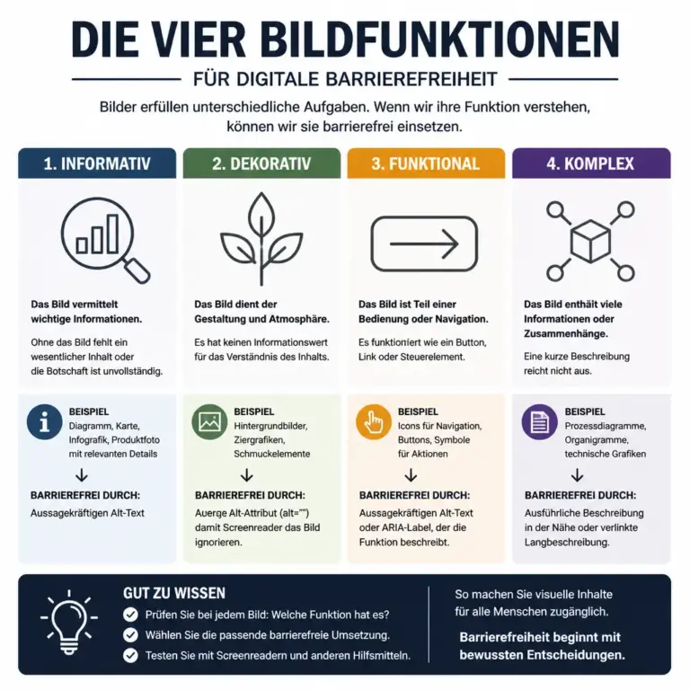 u00dcbersicht der vier Bildfunktionen informativ dekorativ funktional und komplex