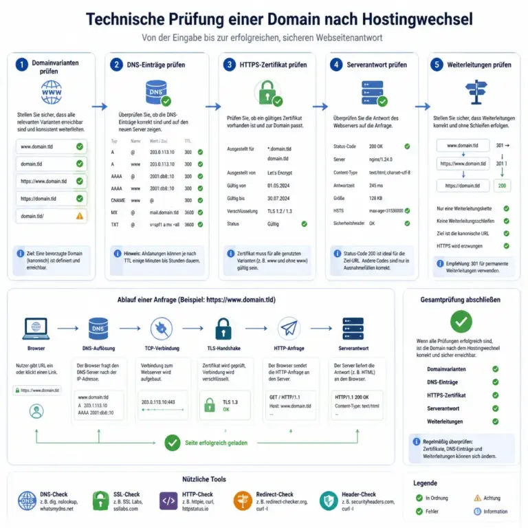 Technische Pru00fcfpunkte bei einer Domainbewertung nach dem Hostingwechsel