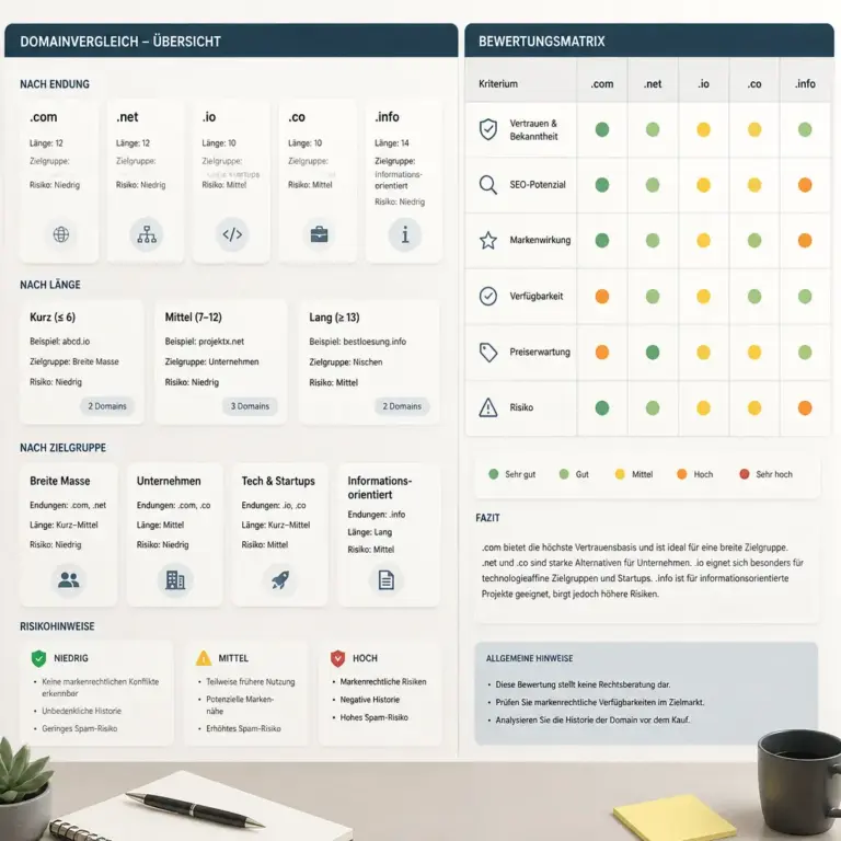 Strukturierte Bewertungsmatrix fu00fcr den Vergleich von Domains