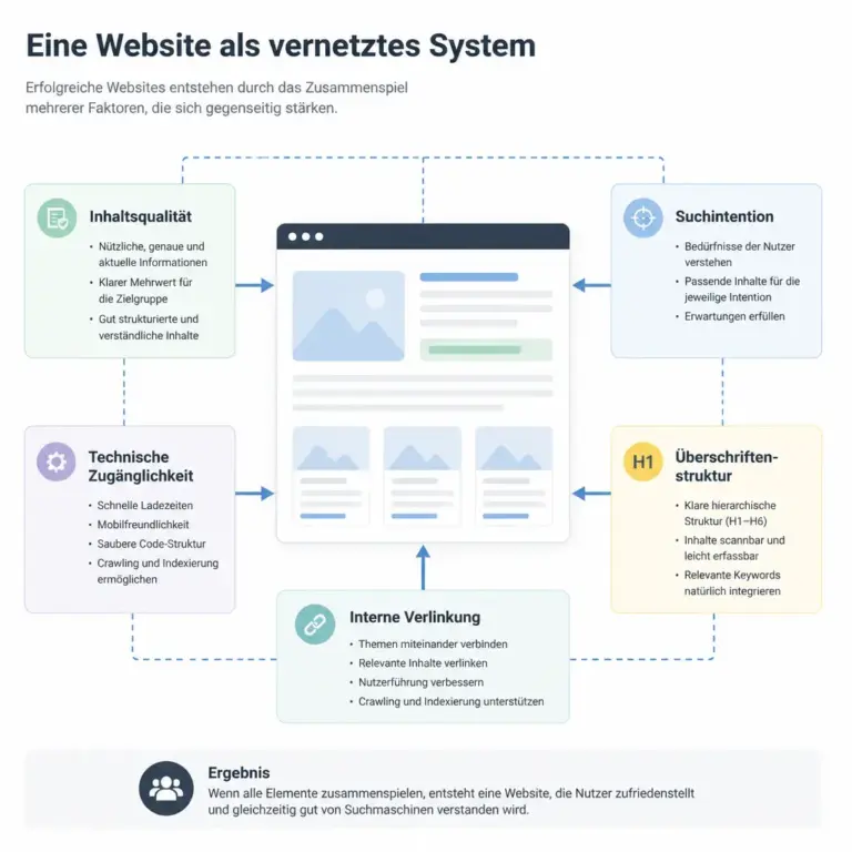 Die zentralen Pru00fcfbereiche einer Onpage-Analyse als u00fcbersichtliches Diagramm