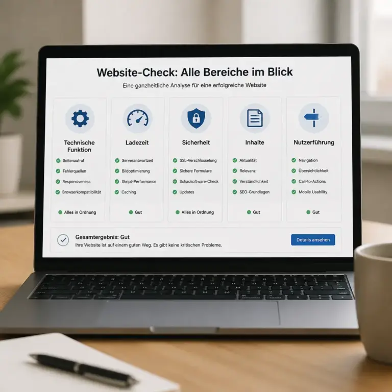 Ganzheitlicher Website-Check mit technischen und inhaltlichen Pru00fcfbereichen