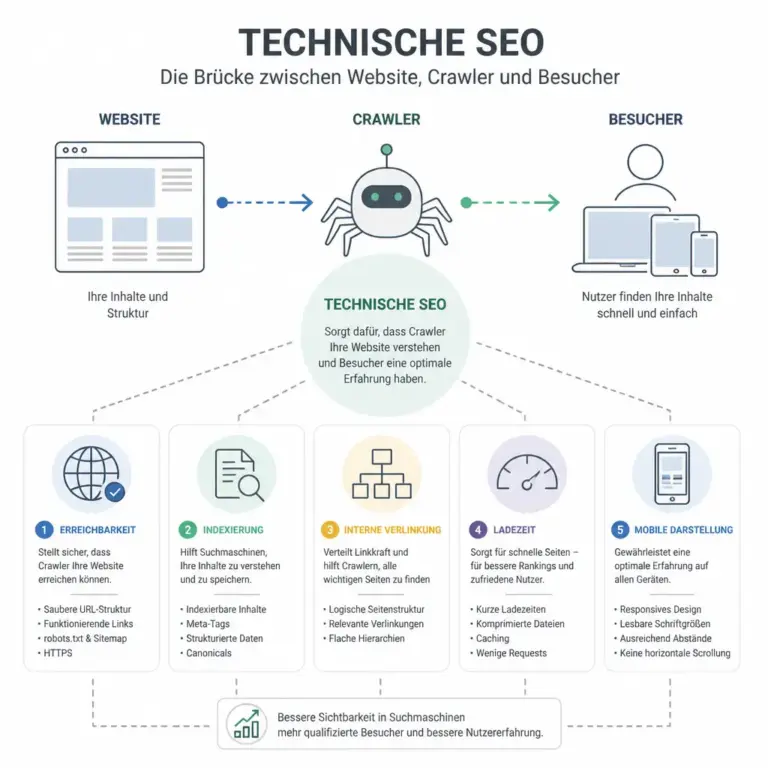 Infografik zu den wichtigsten Aufgaben der technischen SEO