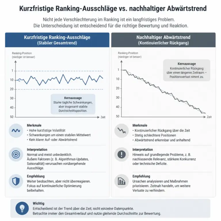 Vergleich zwischen kurzfristigen Ranking-Schwankungen und einem nachhaltigen Abwu00e4rtstrend