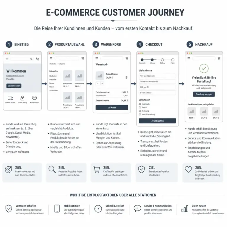 Customer Journey eines Online-Shops vom Einstieg bis zum Nachkauf