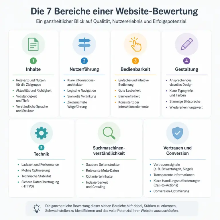 Sieben Bereiche fu00fcr eine strukturierte und objektive Website-Bewertung