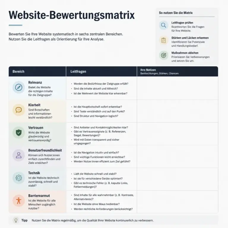 Bewertungsmatrix fu00fcr wichtige Website-Kriterien